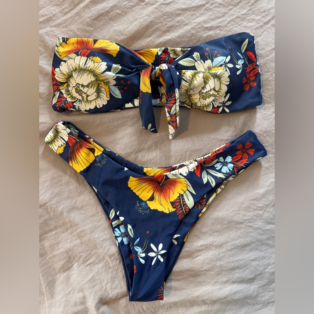 Floral Bikini Set Strapless Small